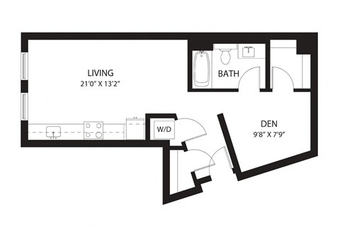 Floor plan for studio, 1 bath, 618 sqft